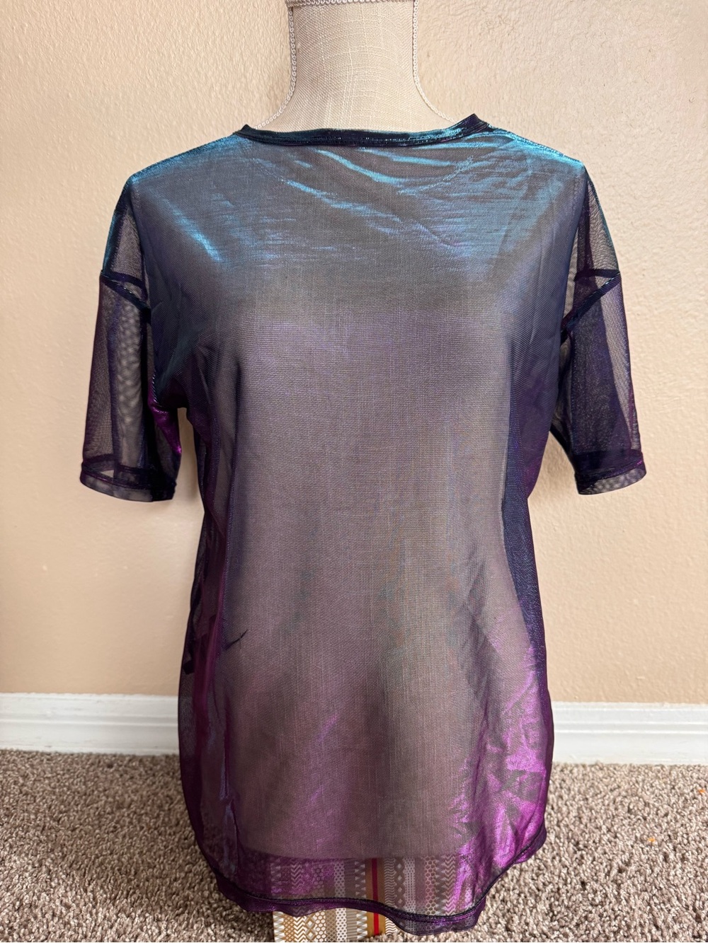 LOTUYACY Mesh Shirt iridescent sheer mesh top